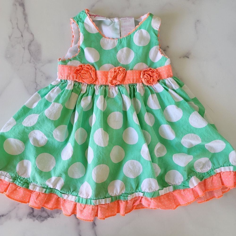 Baby girl 24 month dress polka dot lime green coral sleeveless A-line floral